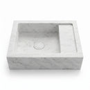 Carrara White Marble Asymmetrical Wall-Mount Block Sink with Right Tray - 18"x14"x5" - Honed