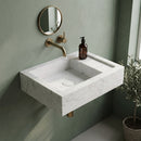 Carrara White Marble Asymmetrical Wall-Mount Block Sink with Right Tray - 18"x14"x5" - Honed