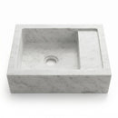 Carrara White Marble Asymmetrical Wall-Mount Block Sink with Right Tray - 18"x14"x5" - Honed