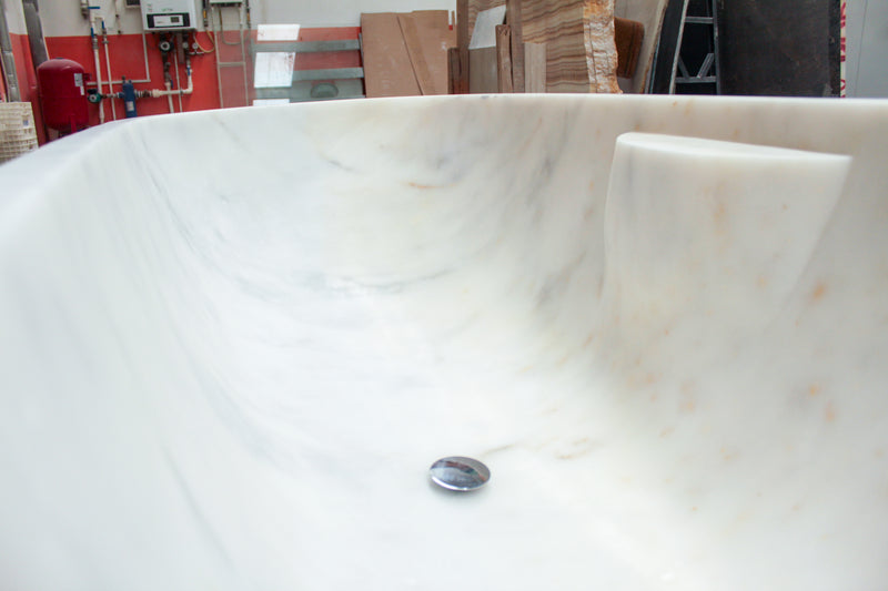 Bianco Carrara White Marble Bathtub Hand-carved from Solid Marble Block (W)30" (L)70" (H)20" inside detail view
