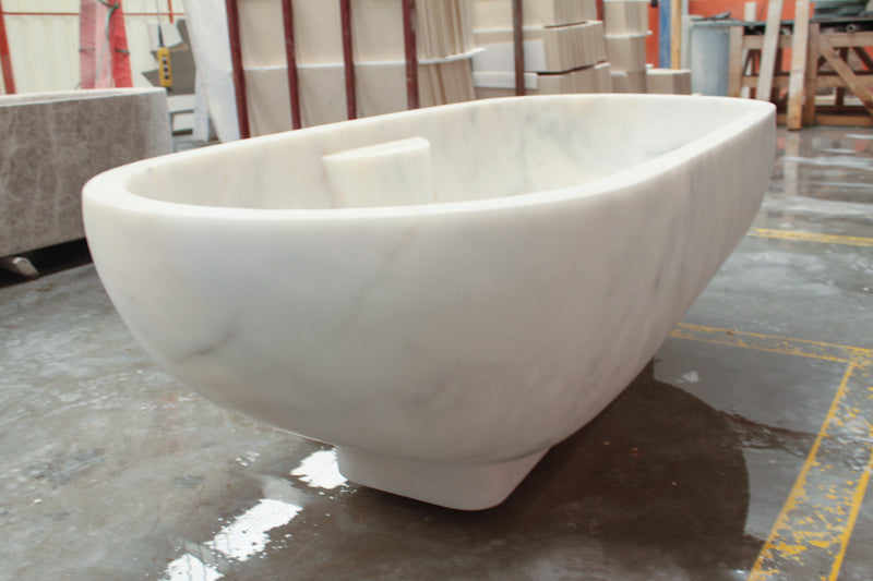 Bianco Carrara White Marble Bathtub Hand-carved from Solid Marble Block (W)30" (L)70" (H)20" angle product shot