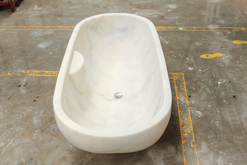 Bianco Carrara White Marble Bathtub Hand-carved from Solid Marble Block (W)30" (L)70" (H)20" side view