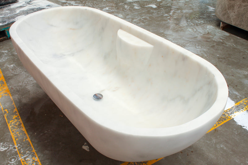 Bianco Carrara White Marble Bathtub Hand-carved from Solid Marble Block (W)30" (L)70" (H)20"