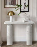 Carrara White Marble Designer Round Legs Console Polished (W)15" (L)40" (H)32" decorative items on top wide view