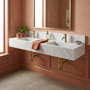 Carrara White Marble Double Basin Fluted Wall-Mount Sink - 72"x21"x8" - Honed