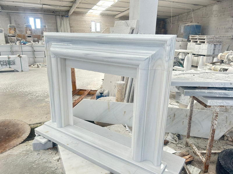 carrara white marble fireplace mantel W14 L67 H52 polished product shot