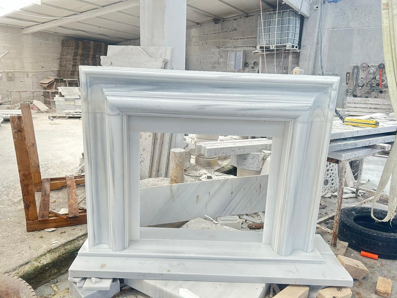carrara white marble fireplace mantel W14 L67 H52 polished product shot
