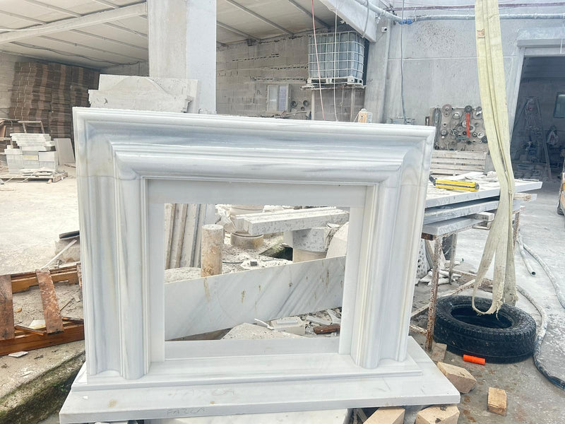 carrara white marble fireplace mantel W14 L67 H52 polished product shot