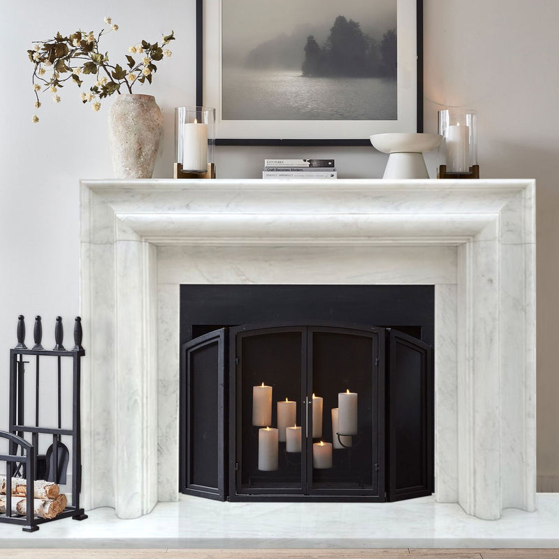 Carrara White Marble Hand-carved Fireplace Mantel Polished (W)14" (L)67" (H)69" modern house