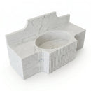 Carrara White Marble Fluted Projecting Wall-Mount Sink with Crested Backsplash - 48"x18"x10" - Honed
