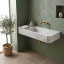 Carrara White Marble Fluted Wall-Mount Sink - 40"x16"x6" - Honed