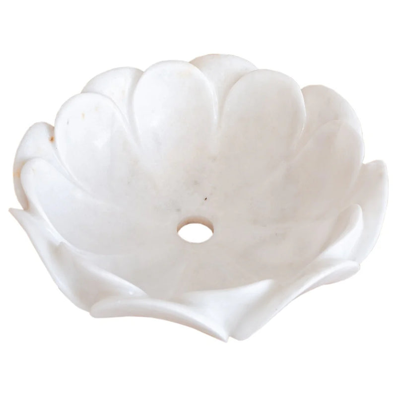 Carrara White Marble Flower Shape Above Vanity Bathroom Sink Polished (D)17" (H)6" angle view