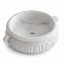 Carrara White Marble Ornate Round Vessel Sink - 17"x17"x6" - Honed