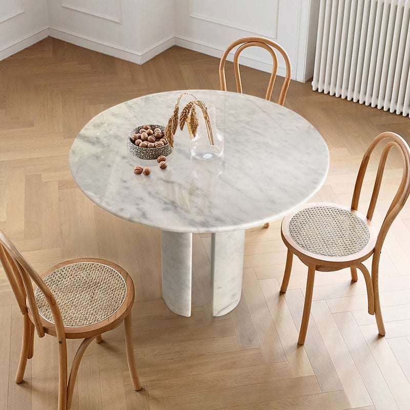 carrara white marble round dinner table with marble legs polished D48 H36 roomscene