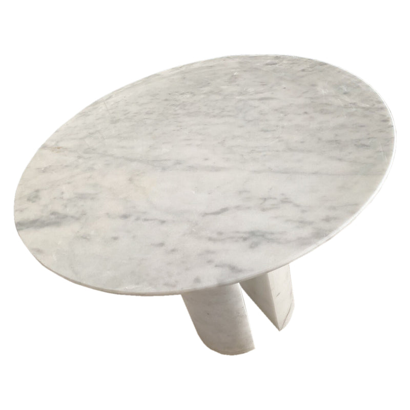 Carrara White Marble Round Dining Table with Round Marble Legs (D)48" (H)36" angle view