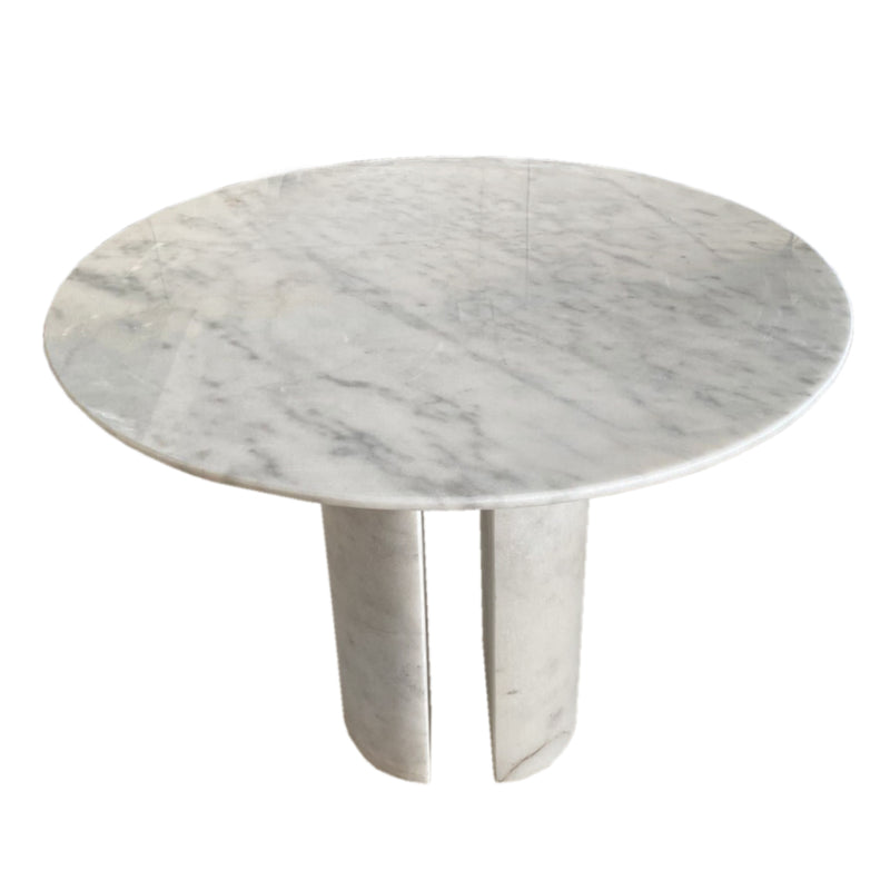 Carrara White Marble Round Dining Table with Round Marble Legs (D)48" (H)36" angle view