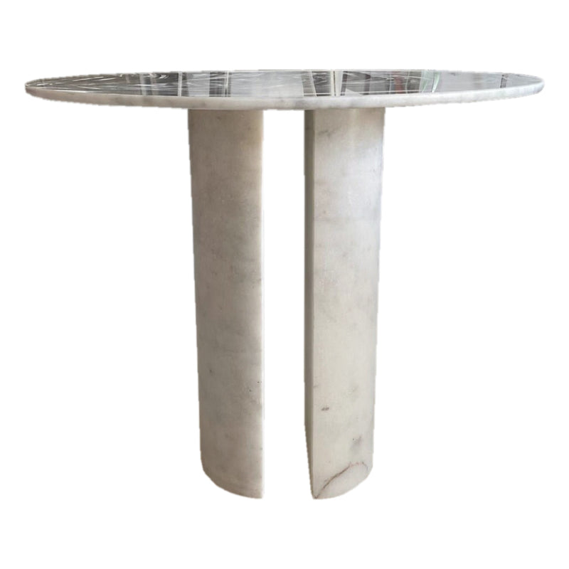 Carrara White Marble Round Dining Table with Round Marble Legs (D)48" (H)36" side view