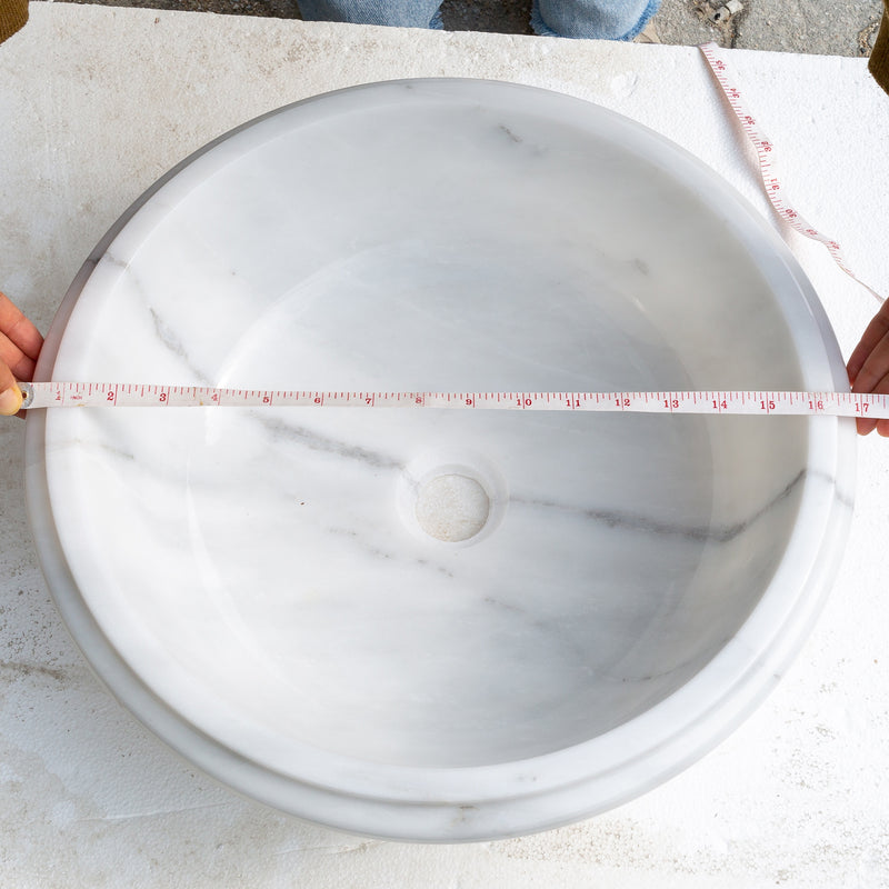 carrara white marble round over counter vessel sink YEDSIM11 D17 H6 diameter measure view
