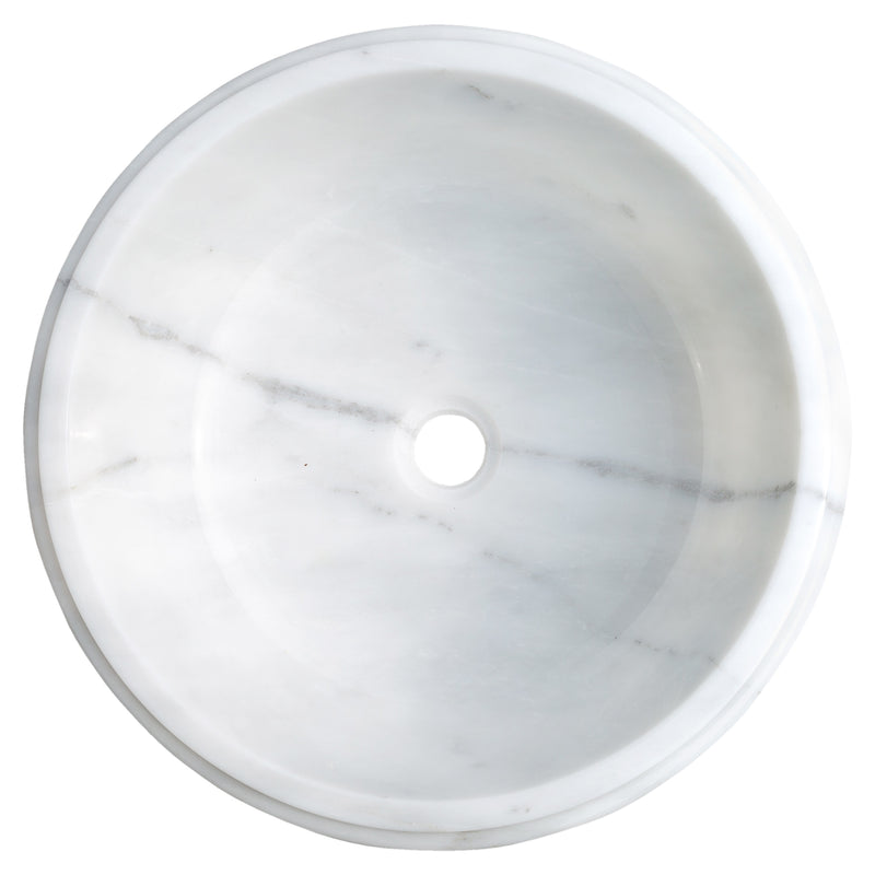 carrara white marble round over counter vessel sink YEDSIM11 D17 H6 top view