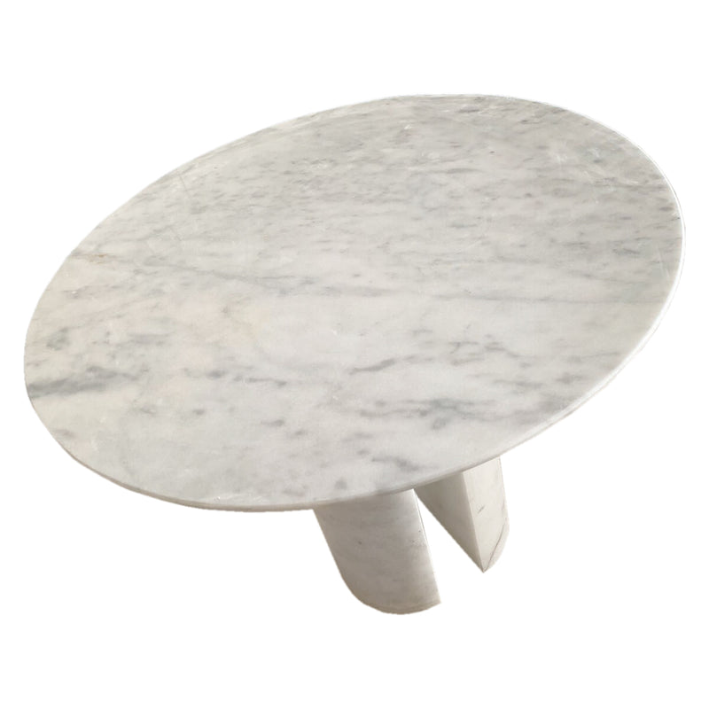 Carrara White Marble End/Side Table with Marble Legs Polished (D)14" (H)22" top angle view