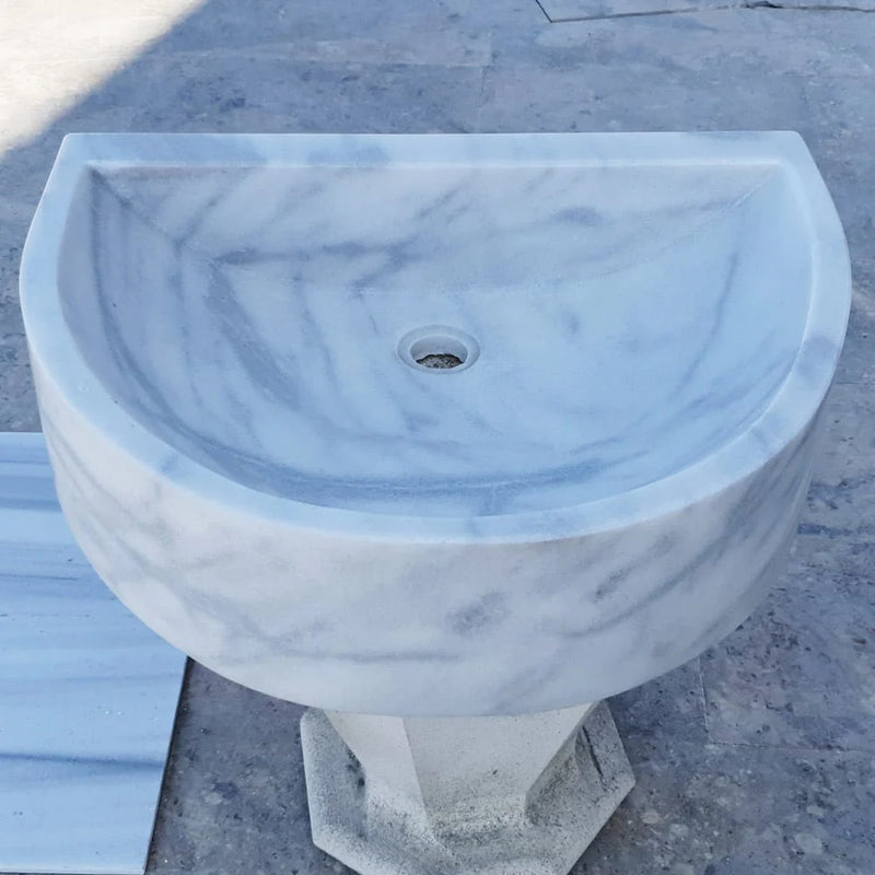 Natural Stone Carrara White Marble Wall-Mount Bathroom Marble Sink (W)24" (L)20" (H)6" front view