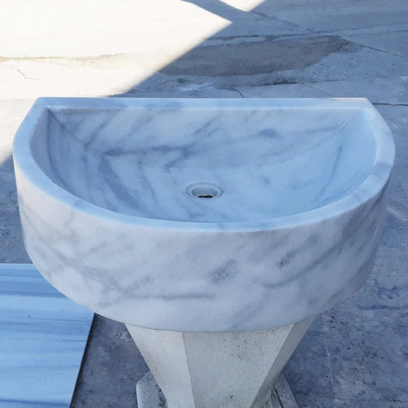 Natural Stone Carrara White Marble Wall-Mount Bathroom Marble Sink (W)24" (L)20" (H)6" side view