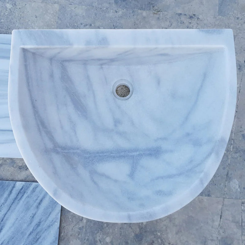 Natural Stone Carrara White Marble Wall-Mount Bathroom Marble Sink (W)24" (L)20" (H)6" top view