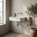 Carrara White Marble Wavy Edges Rectangular Wall Mount Sink - 16"x24"x6" - Honed