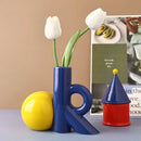 Cartoon abstract ceramic vase blue & white letter k living room decor