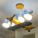 Cartoon aircraft ceiling fan blue & yellow light for bedroom