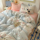 Cartoon animal cream satin quilt cover set bedroom bedding