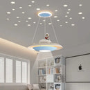 Cartoon astronaut chandelier ufo white & blue pendant light bedroom