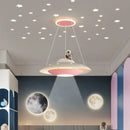 Cartoon astronaut chandelier ufo white & blue pendant light bedroom