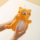 Cartoon cat coral velvet hand towels gray & pink bathroom decor