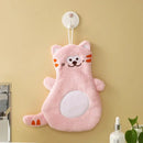 Cartoon cat coral velvet hand towels gray & pink bathroom decor