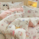 Cartoon cat floral pink cotton duvet set bedroom bedding