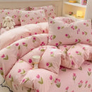 Cartoon cat floral pink cotton duvet set bedroom bedding
