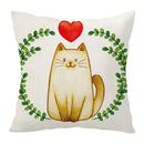 Cartoon cat linen pillowcase red teacup design living room cushion
