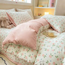 Cartoon cat pink floral cotton duvet cover set bedroom bedding