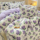 Cartoon cat pink floral cotton duvet cover set bedroom bedding