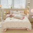 Cartoon cat pink floral cotton duvet cover set bedroom bedding