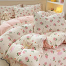 Cartoon cat pink floral cotton duvet cover set bedroom bedding
