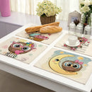 Cartoon cute owl animal dining table placemats set of 6 kitchen mats