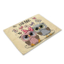 Cartoon cute owl animal dining table placemats set of 6 kitchen mats