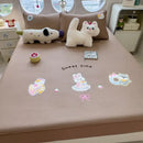 Cartoon embroidered fitted sheet light gray bedroom mattress pad