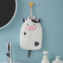 Cartoon embroidery hanging cow hand towel pink & gray kitchen mitt