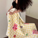 Cartoon lamb wool blanket pink floral bedroom sofa cover