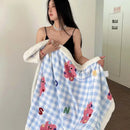 Cartoon lamb wool blanket pink floral bedroom sofa cover