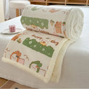 Cartoon lamb wool panda blanket cream & green bedroom throw