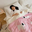 Cartoon lamb wool panda blanket cream & green bedroom throw
